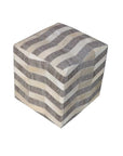 18" Gray and Beige Hair on Hide Cube Chevron Pouf Ottoman