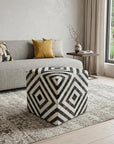 18" Dark Gray and Ivory Hair on Hide Cube Geometric Pouf Ottoman