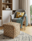 18" Brown Jute Cube Trellis Pouf Ottoman
