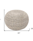 20" Gray Wool Round Ribbed Pouf Ottoman