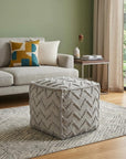 18" Gray Wool Cotton Blend Cube Chevron Pouf Ottoman