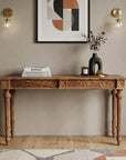 54" Brown Solid Wood Distressed Console Table