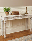 54" White Solid Wood Distressed Console Table