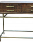 36" Brown and Brass Solid Wood Distressed Frame Console Table With Storage