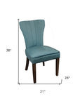Set of Two Teal Blue and Brown Upholstered Velvet Dining Parsons Chairs