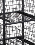 41" Black And Natural Metal And Wood Basket Storage Rolling Cabinet