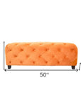 50" Orange and Dark Brown Velvet and Solid Wood Upholstered Bench