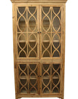 47" Natural Solid Wood Carved Geometric Accent Cabinet With Four Doors