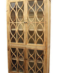 47" Natural Solid Wood Carved Geometric Accent Cabinet With Four Doors