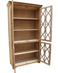 47" Natural Solid Wood Carved Geometric Accent Cabinet With Four Doors