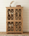 47" Natural Solid Wood Carved Geometric Accent Cabinet With Four Doors