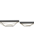 Set Of Two Black And Gold Wood And Metal Modern Wall Mounted Accent Shelves