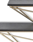Set Of Two Black And Gold Wood And Metal Modern Wall Mounted Accent Shelves