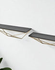 Set Of Two Black And Gold Wood And Metal Modern Wall Mounted Accent Shelves
