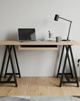 60" Ivory and Black Solid Wood Executive Desk