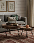 Set Of Two Black And Natural Brown Solid Wood And Iron Round End Tables