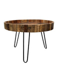 Set Of Two Black And Natural Brown Solid Wood And Iron Round End Tables