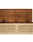46" Antique White Solid Carved Wood Scroll Bench with Flip Top