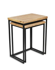 Set of Two 25" Black And Brown Solid Wood Nested Tables