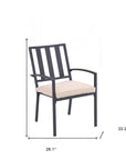 Set of Two Dark Gray Aluminum Outdoor Stacking Dining Chairs with Beige Cushion