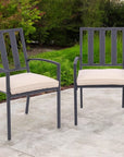 Set of Two Dark Gray Aluminum Outdoor Stacking Dining Chairs with Beige Cushion
