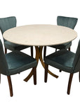 Five Piece Ivory and Gold Round Marble Dining Set with Four Chairs