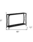 48" Black Wood and Metal Faux Marble Console Table With Shelf