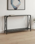 48" Black Wood and Metal Faux Marble Console Table With Shelf