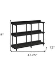 47" Black Wood and Metal Frame Console Table With Three Shelves