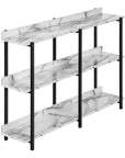 47" White and Black Wood and Metal Faux Marble Console Table With Three Shelves