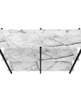 47" White and Black Wood and Metal Faux Marble Console Table With Three Shelves