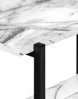 47" White and Black Wood and Metal Faux Marble Console Table With Three Shelves