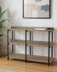 47" Taupe and Black Wood and Metal Frame Console Table With Three Shelves
