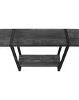 47" Black Wood and Metal Distressed Sled Console Table With Shelf