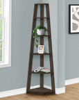 71" Oak Particle Board and Wood Five Tier Corner Bookcase
