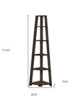 71" Oak Particle Board and Wood Five Tier Corner Bookcase