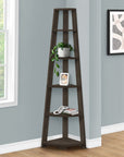 71" Oak Particle Board and Wood Five Tier Corner Bookcase