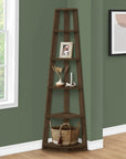 71" Dark Brown Wood Five Tier Corner Bookcase