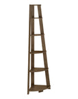 71" Dark Brown Wood Five Tier Corner Bookcase