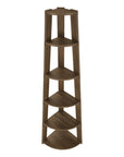 71" Dark Brown Wood Five Tier Corner Bookcase
