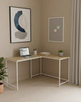 58" Natural and White Wood and Metal Corner Computer Desk