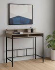 47" Taupe and Black Wood and Metal H-Shape Computer Desk