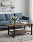 47" Brown And Black Wood Coffee Table With Shelf