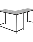 58" Gray and Black Faux Stone Wood And Metal Corner Computer Desk