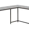 58" Gray and Black Faux Stone Wood And Metal Corner Computer Desk