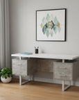 60" White and Gray Computer Desk With Three Drawers