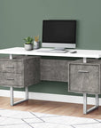 60" White and Gray Computer Desk With Three Drawers
