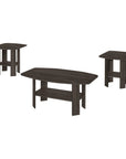 Set of Three 36" Oak Coffee Table With Three Shelves