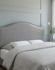 Gray Faux Leather Upholstered Camelback Full Headboard With Nail Head Trim