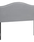 Gray Faux Leather Upholstered Camelback Full Headboard With Nail Head Trim